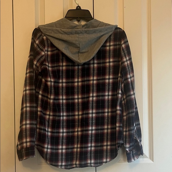 Plaid Button Down Shirt with Hood - Picture 3 of 3